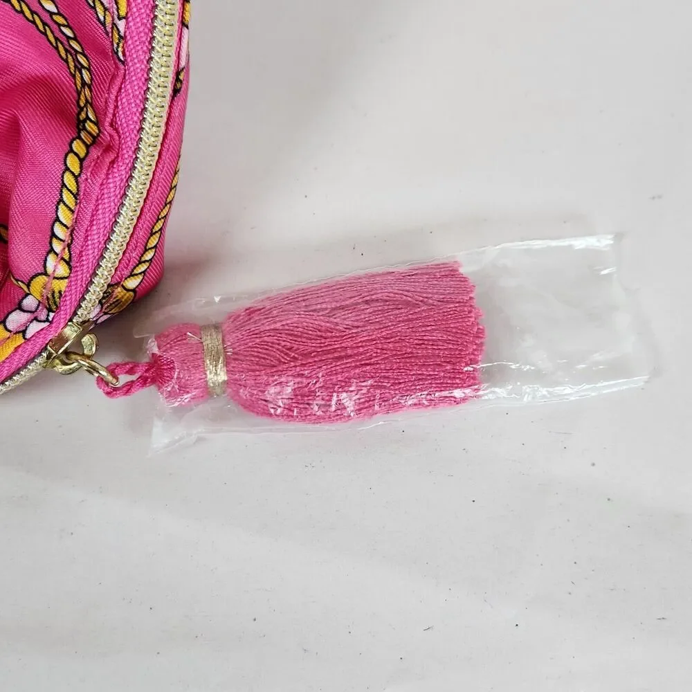Estee‎ Lauder Pink Tassel Printed Cosmetic Makeup Bag zipper tassel travel pink
